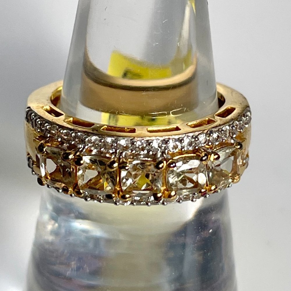 Turkizite and Natural White Zircon Band Ring -- Size 5